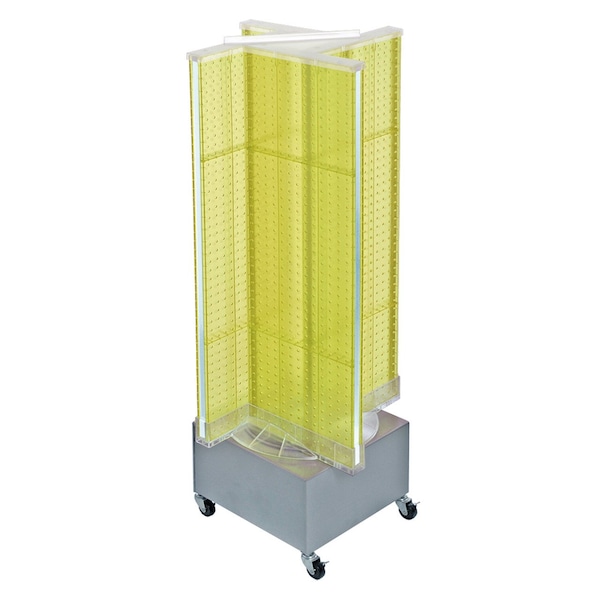 Pinwheel Pegboard Floor Display on Revolving Wheeled Base. Spinner Rack Stand.